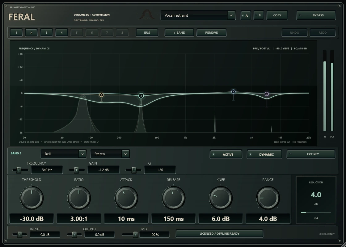 Hungry Ghost FERAL's native dynamic EQ interface