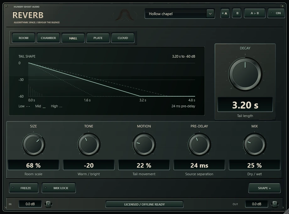 Hungry Ghost REVERB's native plugin interface